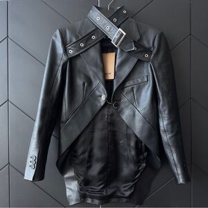 Burberry Black Leather Tuxedo Jacket